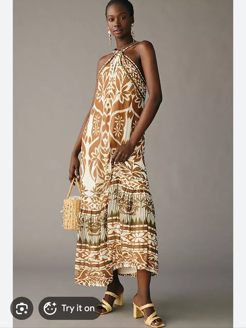 Vineet Bahl Boho Maxi Dress in Brown & White/Beige - Small - Convertible straps - Picture 4 of 11
